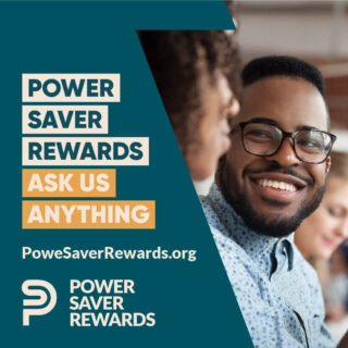 Images promoting Power Saver Rewards orange, green colors